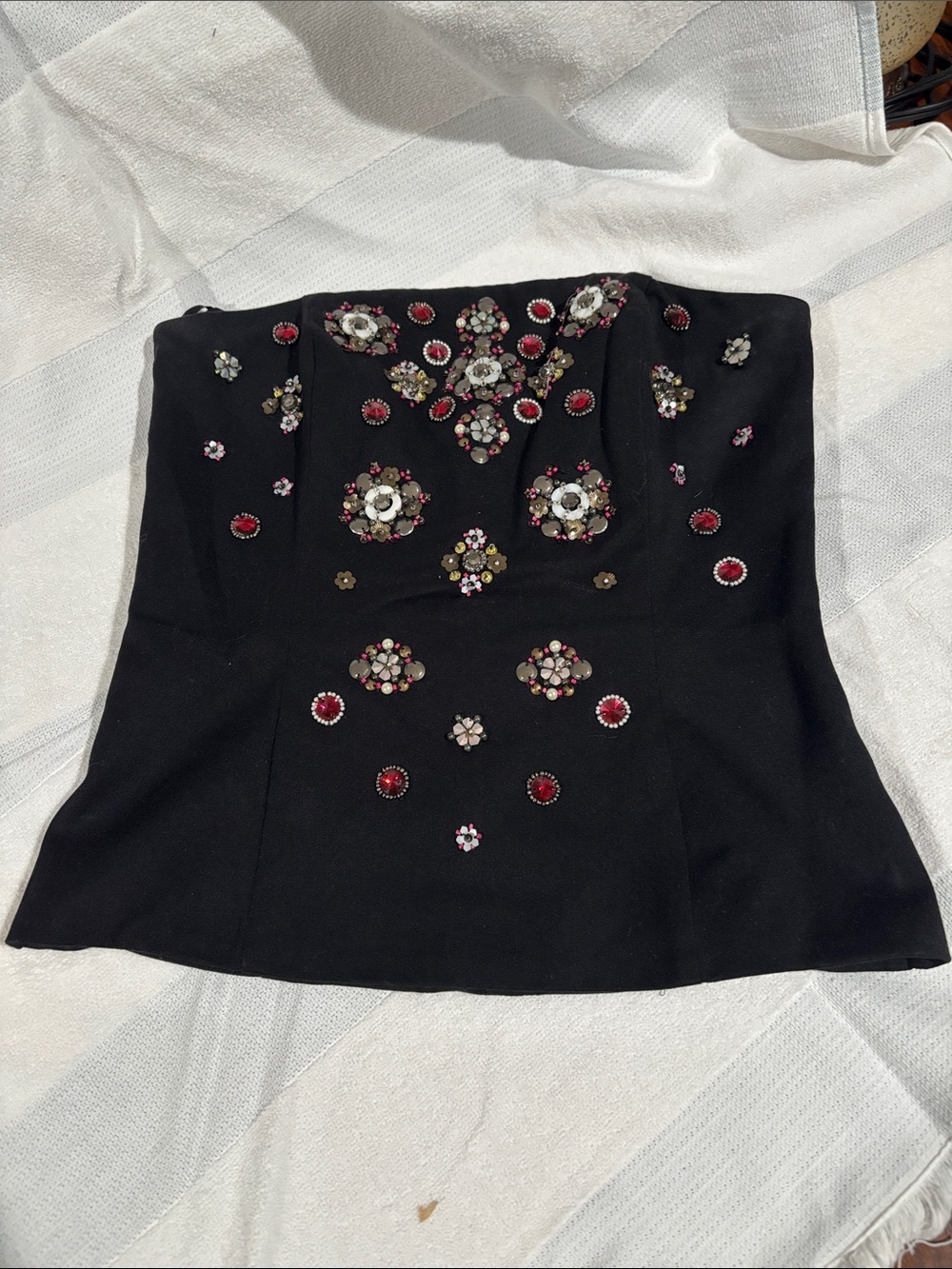 White House Black Market Black Embellished Strapless Bustier Top